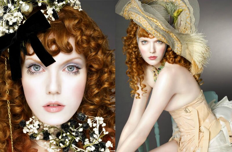 Woman with Red Hair — Dramatic, Photograph, Flowers, Hat