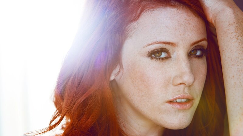 Woman with Red Hair — Dramatic, Photograph, Freckles, Hand