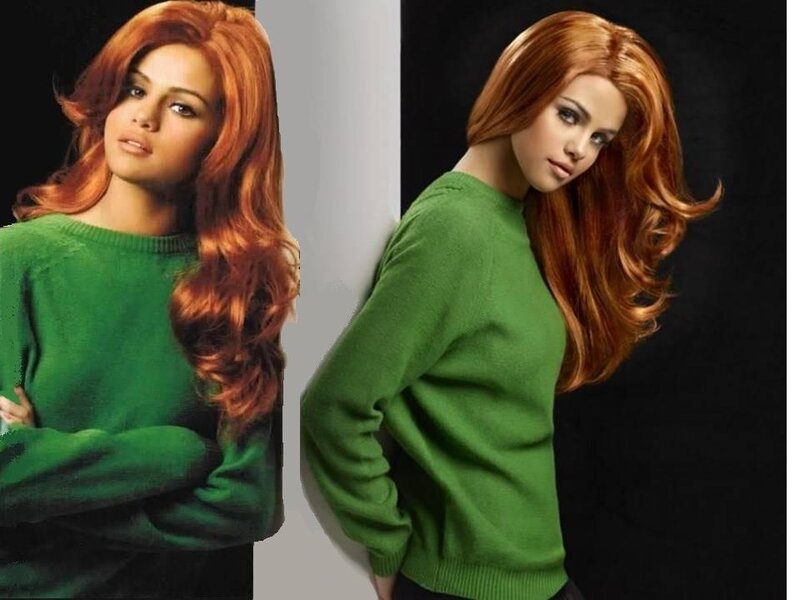 Woman with Red Hair — Dramatic, Photograph, Green Sweater
