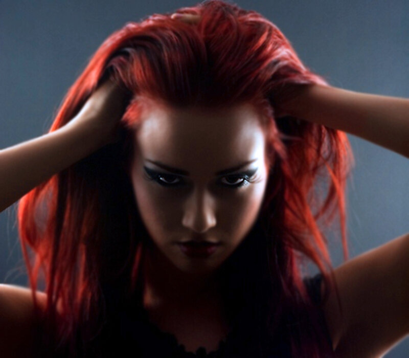 Woman with Red Hair — Dramatic, Photograph, Hands