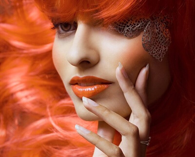Woman with Red Hair — Dramatic, Photograph, Lace Mask