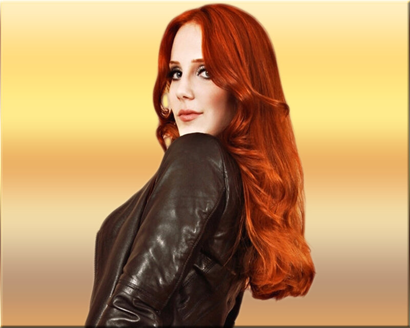 Woman with Red Hair — Dramatic, Photograph, Leather Jacket