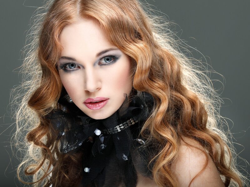 Woman with Red Hair — Dramatic, Photograph, Makeup, Black Collar