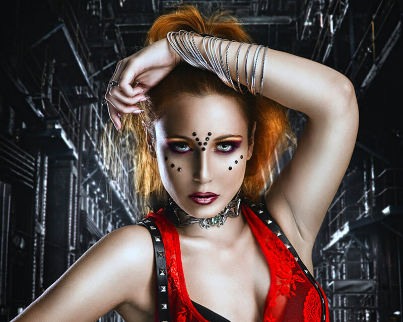 Woman with Red Hair — Dramatic, Photograph, Makeup, Jewelry