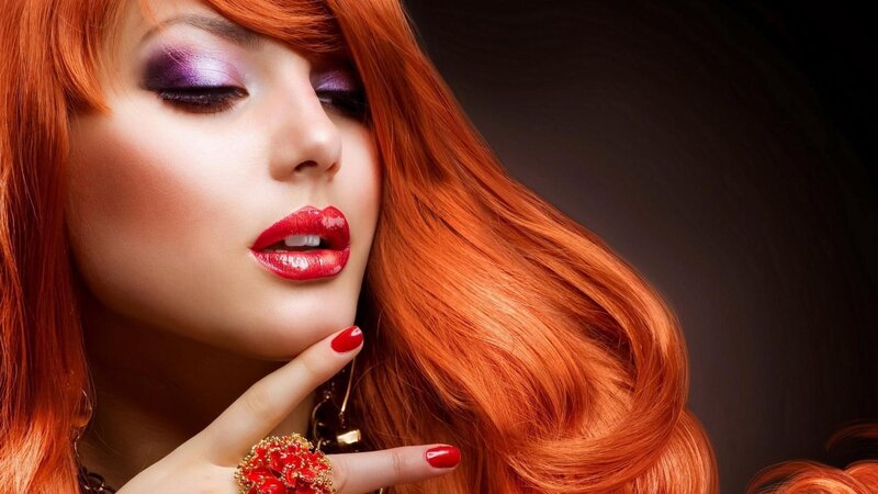 Woman with Red Hair — Dramatic, Photograph, Makeup, Nail Polish
