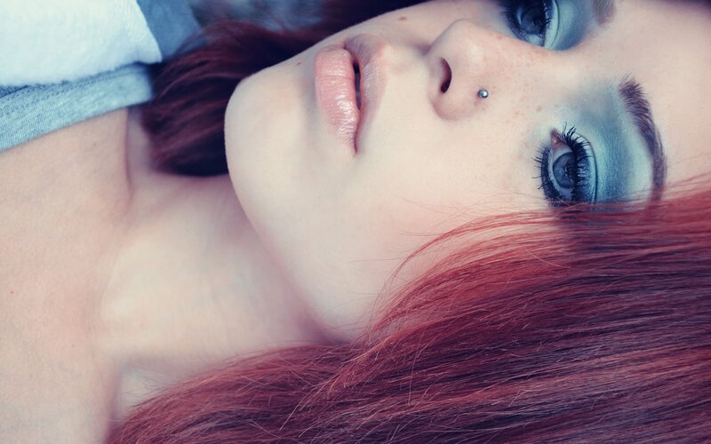 Woman with Red Hair — Dramatic, Photograph, Makeup, Piercing