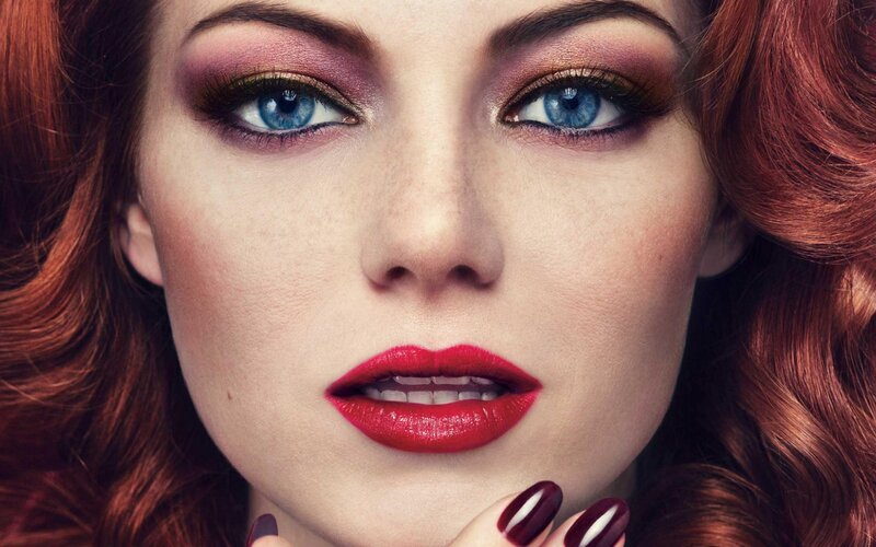 Woman with Red Hair — Dramatic, Photograph, Makeup, Red Lipstick, Nails