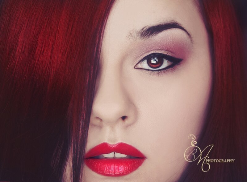Woman with Red Hair — Dramatic, Photograph, Makeup, Red Lipstick