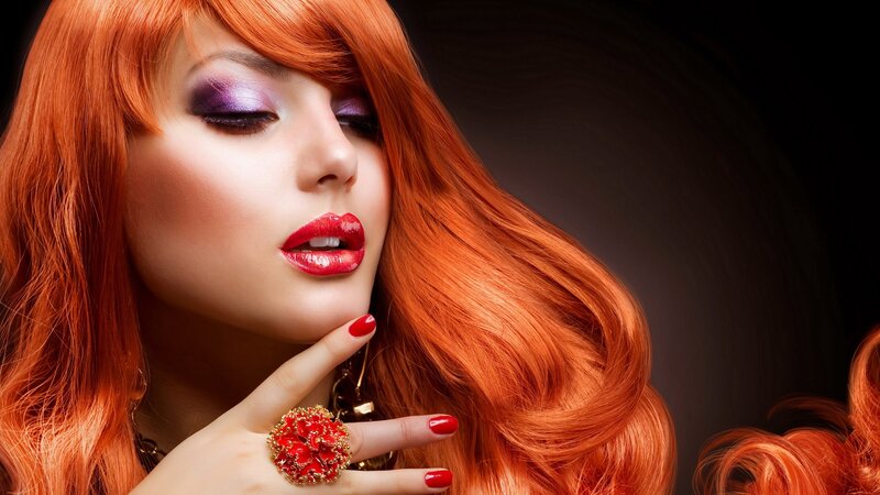 Woman with Red Hair — Dramatic, Photograph, Makeup, Ring, Nail Polish