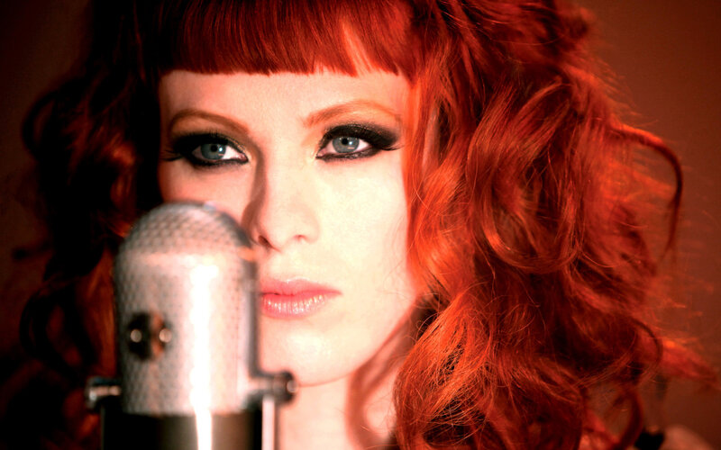 Woman with Red Hair — Dramatic, Photograph, Microphone