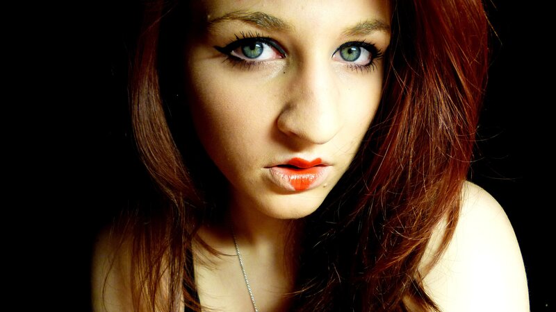 Woman with Red Hair — Dramatic, Photograph, Necklace, Makeup, Black