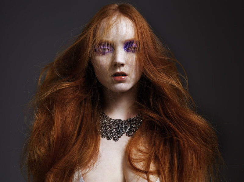 Woman with Red Hair — Dramatic, Photograph, Necklace, Makeup
