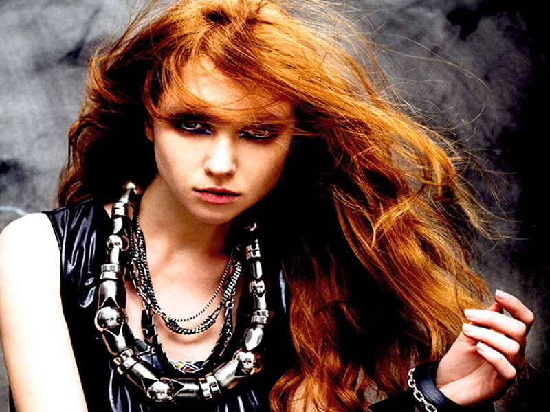 Woman with Red Hair — Dramatic, Photograph, Necklaces