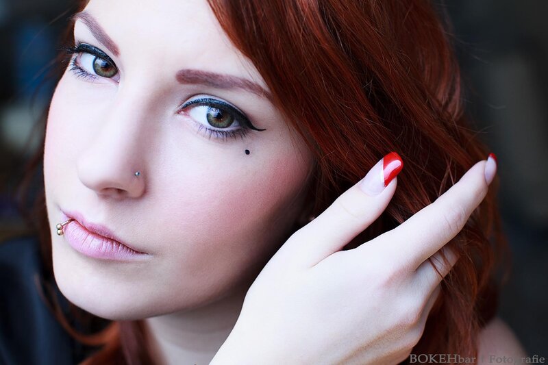 Woman with Red Hair — Dramatic, Photograph, Piercings, Makeup