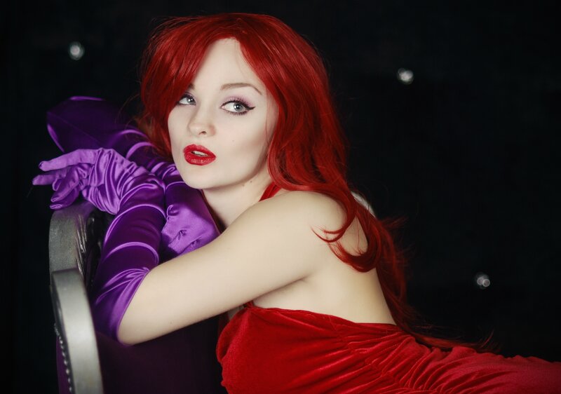 Woman with Red Hair — Dramatic, Photograph, Purple Gloves