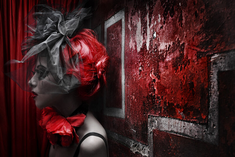 Woman with Red Hair — Dramatic, Photograph, Red Flower
