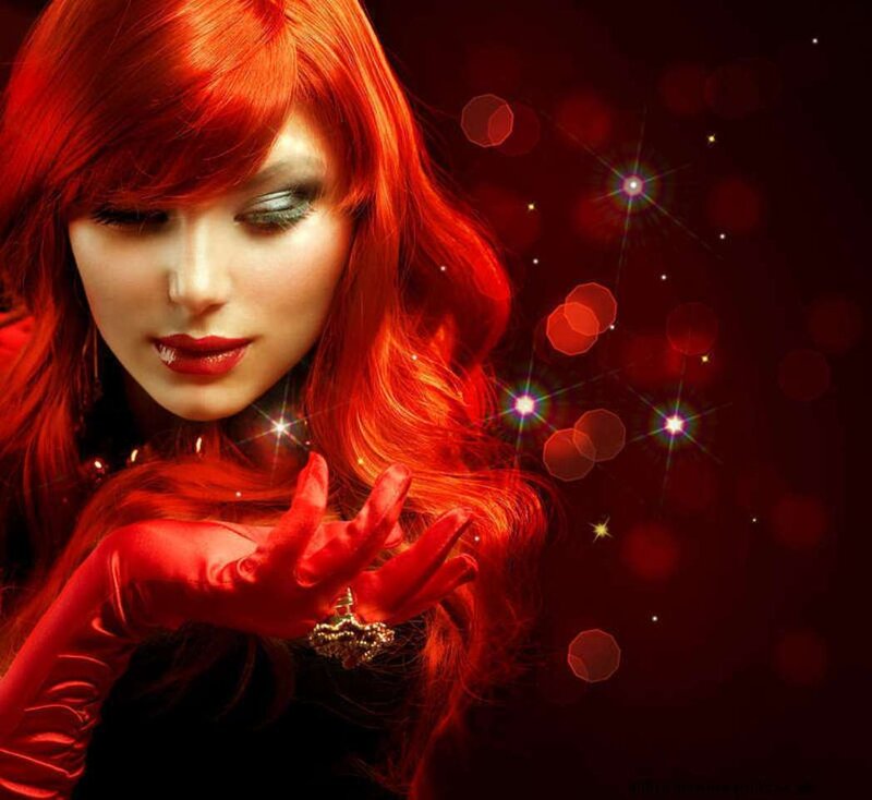 Woman with Red Hair — Dramatic, Photograph, Red Gloves