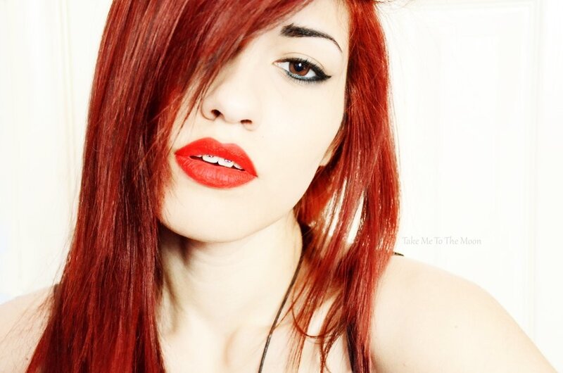 Woman with Red Hair — Dramatic, Photograph, Red Lipstick, Black Eyeliner