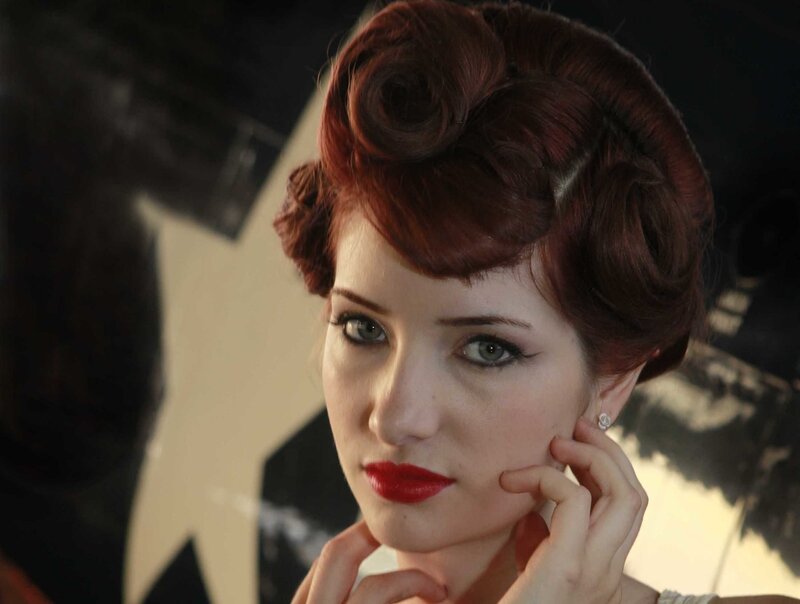 Woman with Red Hair — Dramatic, Photograph, Red Lipstick, Earring