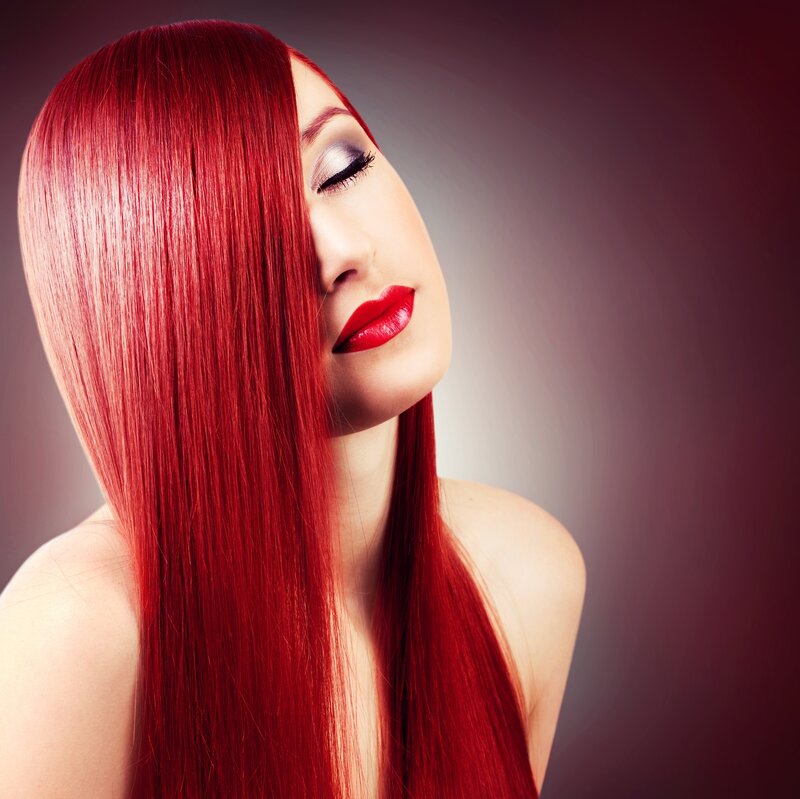 Woman with Red Hair — Dramatic, Photograph, Red Lipstick, Eye Makeup
