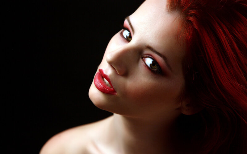 Woman with Red Hair — Dramatic, Photograph, Red Lipstick, Makeup