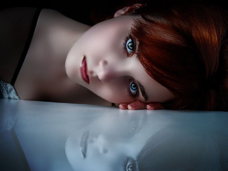 Woman with Red Hair — Dramatic, Photograph, Reflection