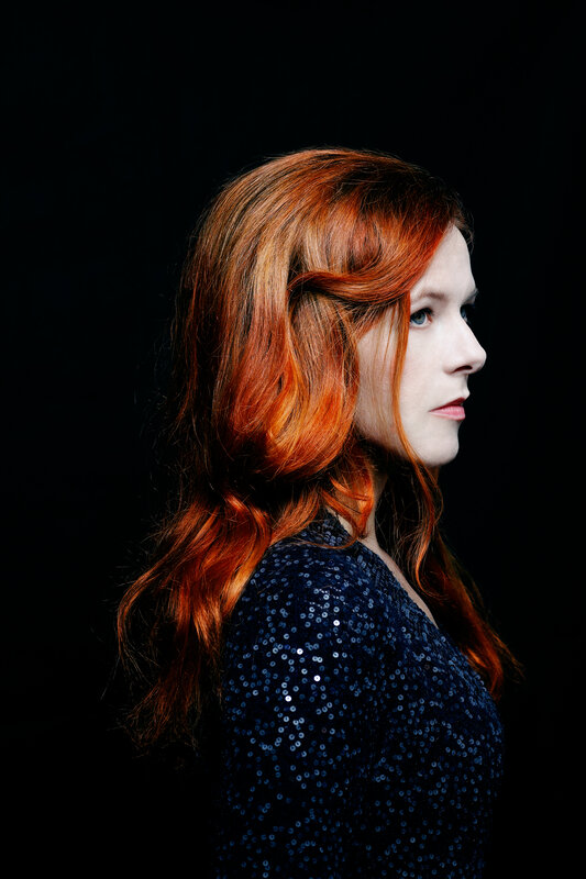 Woman with Red Hair — Dramatic, Photograph, Sequins