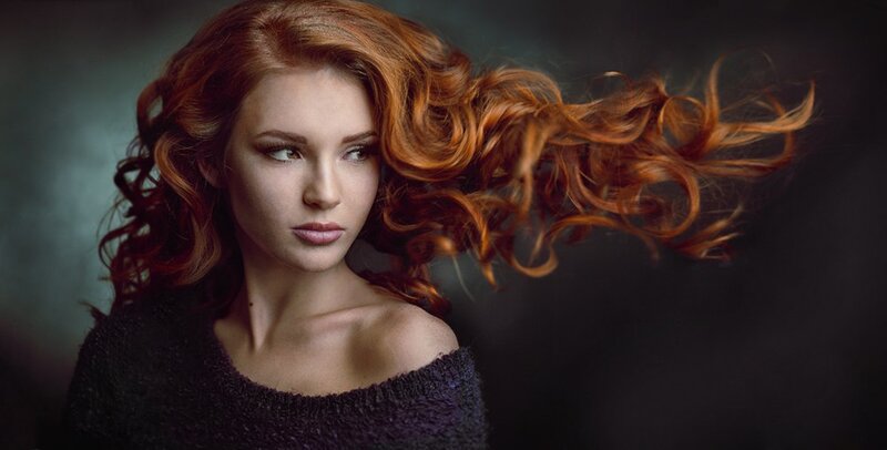 Woman with Red Hair — Dramatic, Photograph, Shoulder, Sweater