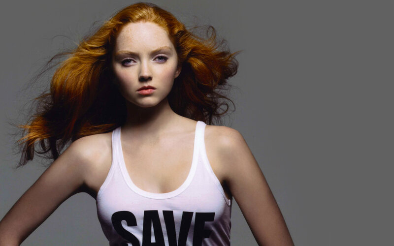 Woman with Red Hair — Dramatic, Photograph, Tank Top, Studio Background