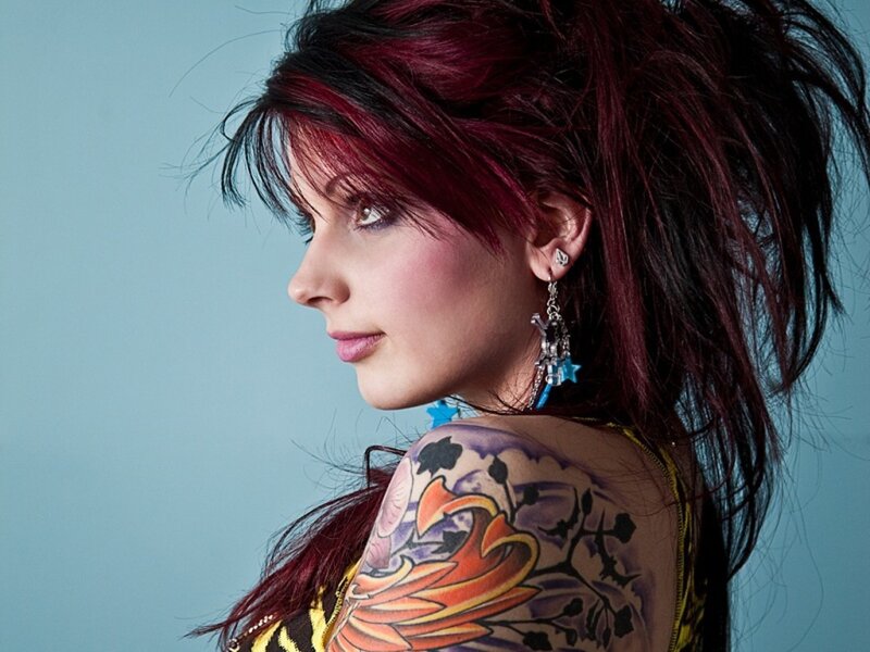 Woman with Red Hair — Dramatic, Photograph, Tattoo, Earring