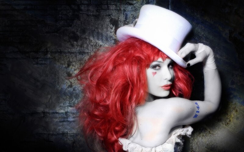 Woman with Red Hair — Dramatic, Photograph, Top Hat, White Gloves, Tattoo