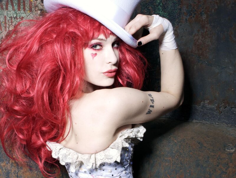 Woman with Red Hair — Dramatic, Photograph, Top Hat, White Gloves