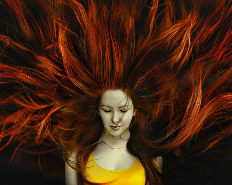 Woman with Red Hair — Dramatic, Photograph, Yellow Top