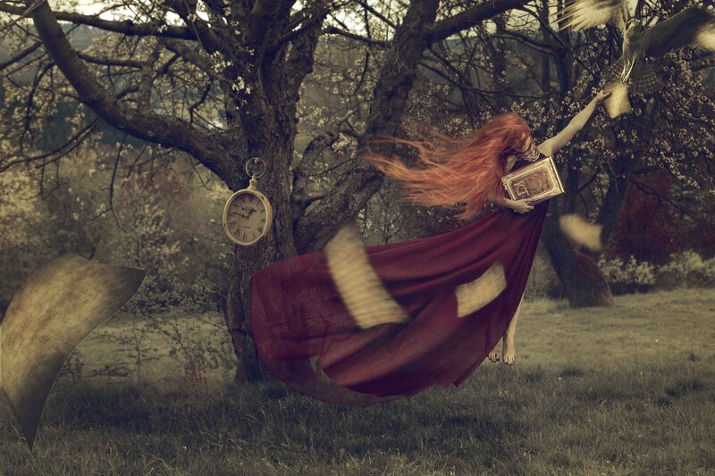 Woman with Red Hair — Dramatic, Spring, Digital Art, Tree