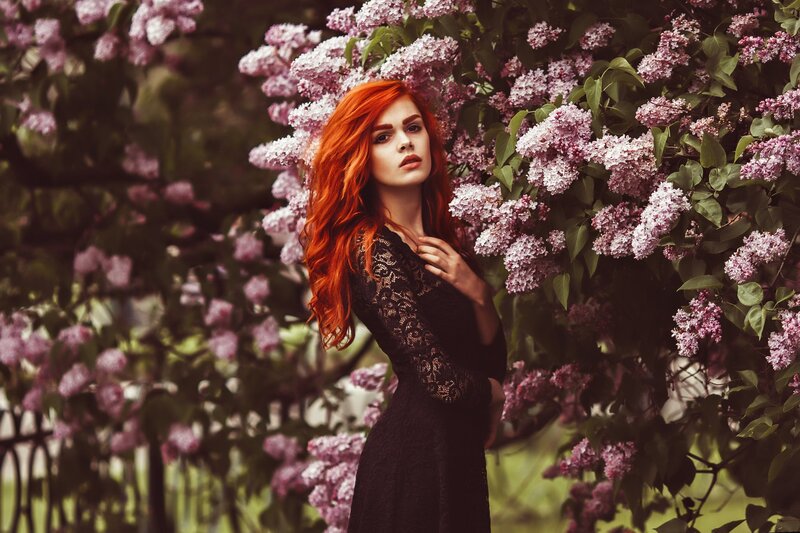 Woman with Red Hair — Dramatic, Spring, Photograph