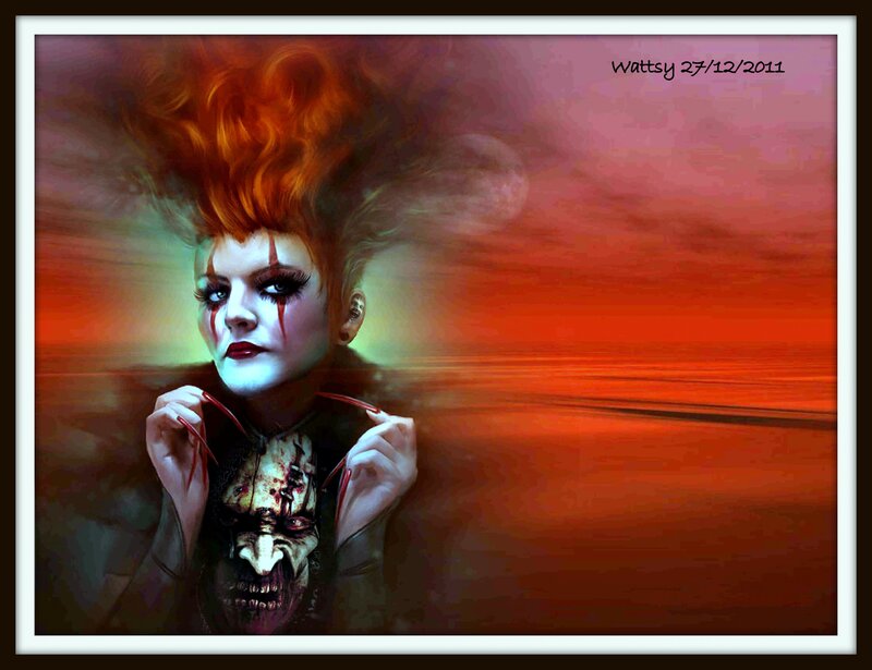 Woman with Red Hair — Dramatic, Sunset, Digital Art, Blood