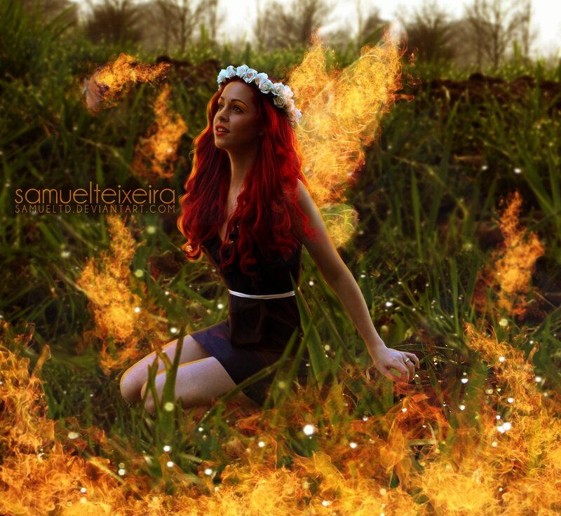 Woman with Red Hair — Dramatic, Sunset, Digital Art, Fire