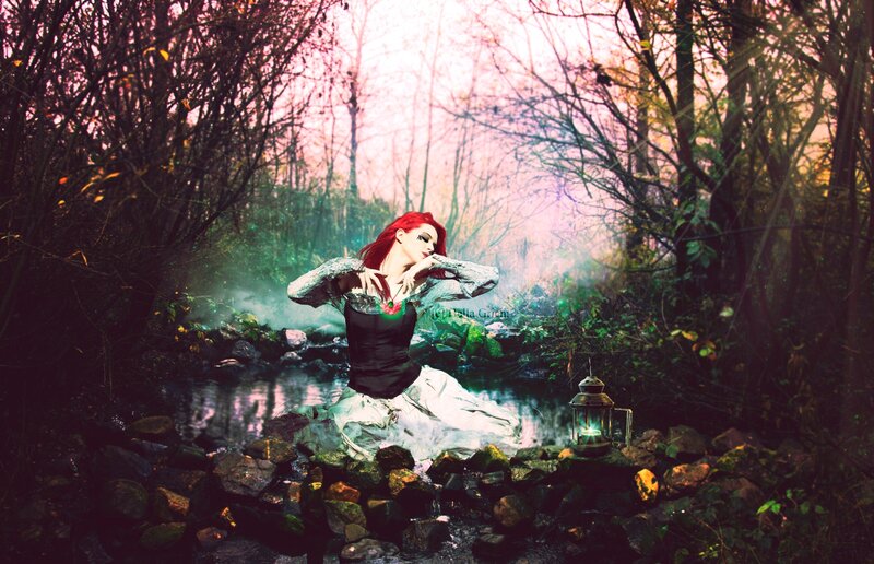 Woman with Red Hair — Dramatic, Sunset, Digital Art, Forest