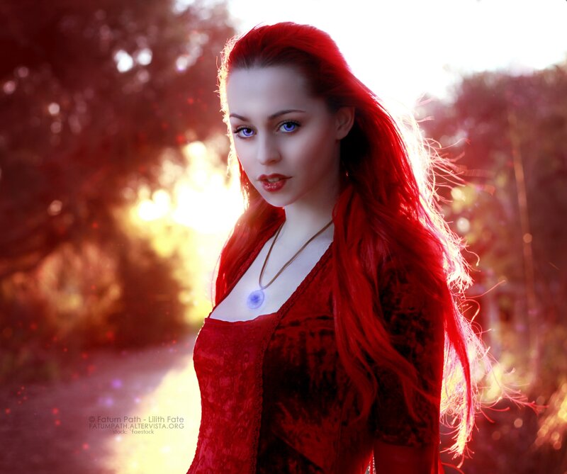 Woman with Red Hair — Dramatic, Sunset, Digital Art, Red Dress