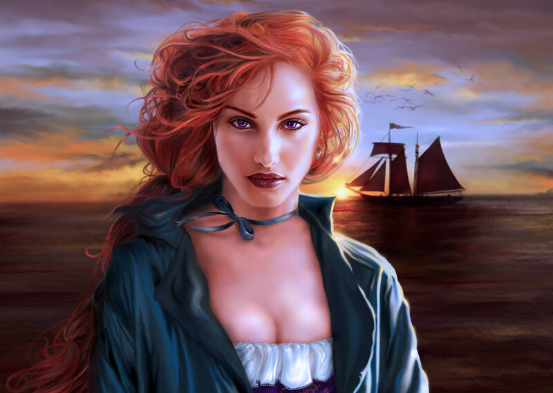 Woman with Red Hair — Dramatic, Sunset, Digital Art