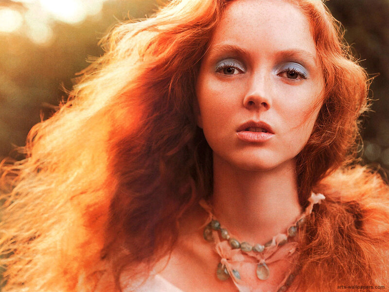 Woman with Red Hair — Dramatic, Sunset, Photograph, Necklace, Makeup