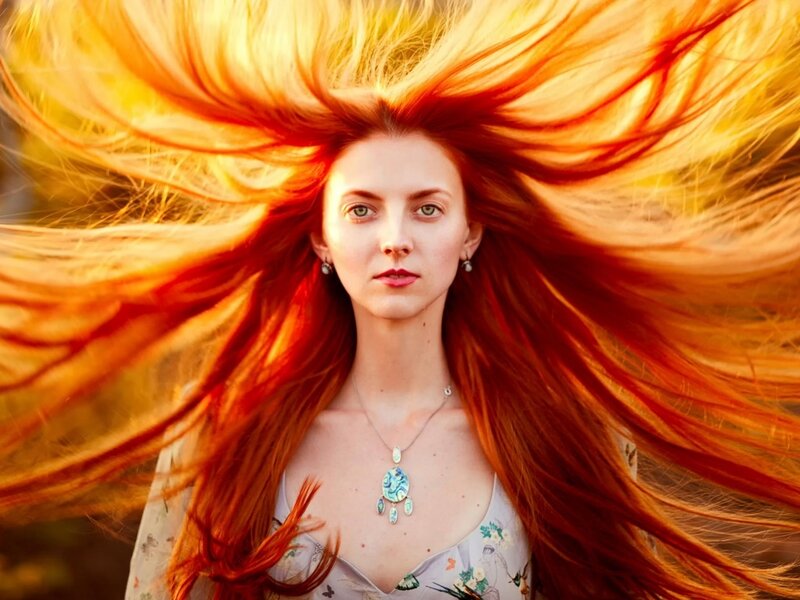 Woman with Red Hair — Dramatic, Sunset, Photograph, Necklace