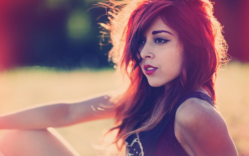 Woman with Red Hair — Dramatic, Sunset, Photograph, Outdoor