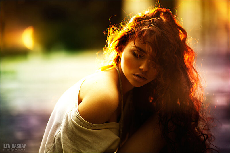 Woman with Red Hair — Dramatic, Sunset, Photograph