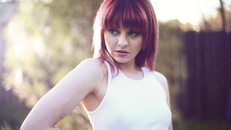Woman with Red Hair — Dramatic, Sunset, Photograph, White Tank Top