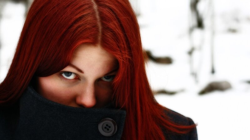 Woman with Red Hair — Dramatic, Winter, Photograph, Coat, Snow
