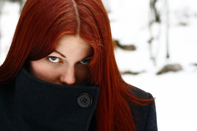 Woman with Red Hair — Dramatic, Winter, Photograph, Coat