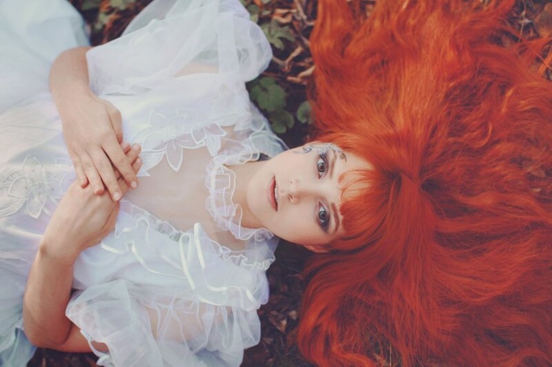 Woman with Red Hair — Dreamy, Afternoon, Photograph, White Dress