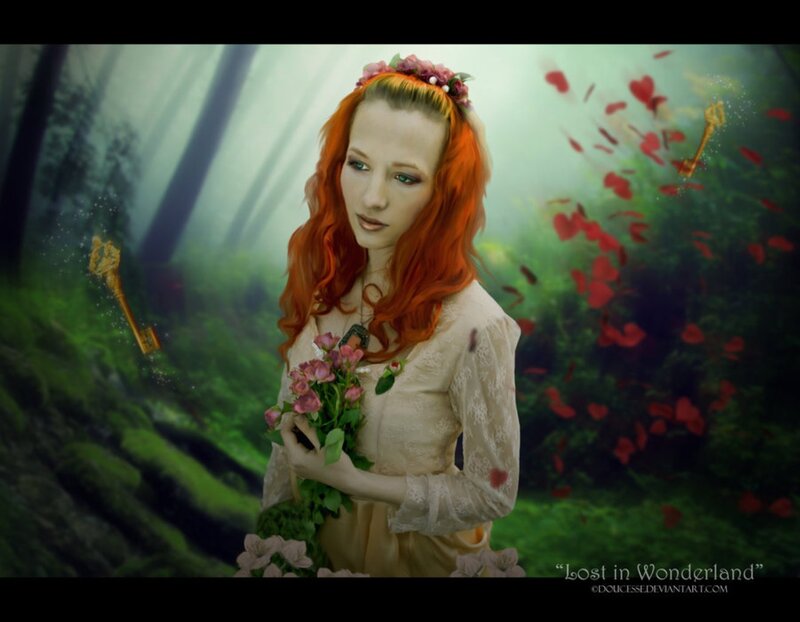 Woman with Red Hair — Dreamy, Digital Art, Flowers
