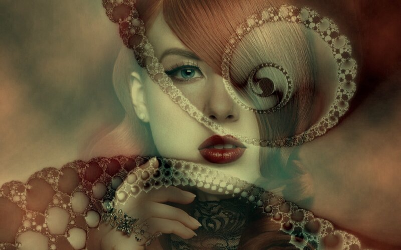 Woman with Red Hair — Dreamy, Digital Art, Lace